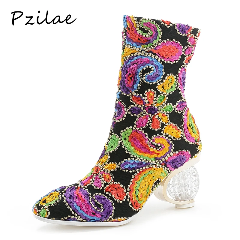 

Pzilae elegance round toe winter shoes dress boots for women fashion high heels ankle boots for women strange style ankle boots