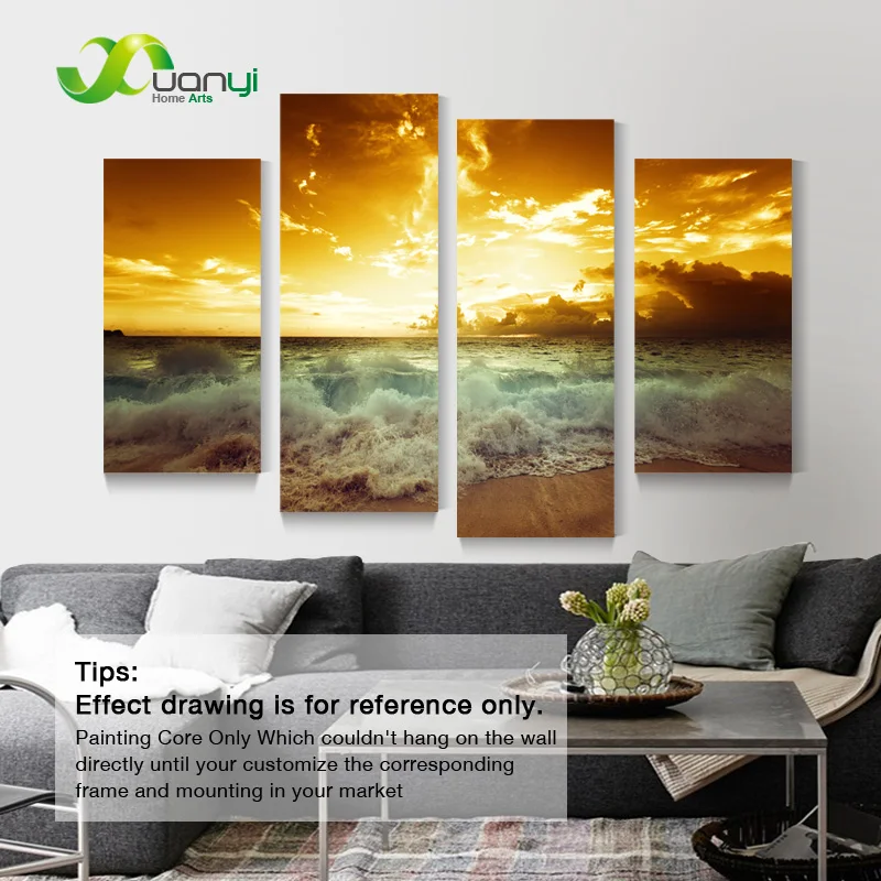 4Pcs Sunset Sea Wave Canvas Painting Art Print Poster Modern Wall Picture For Living Room Seascape Ocean Waves Unframed | Дом и сад