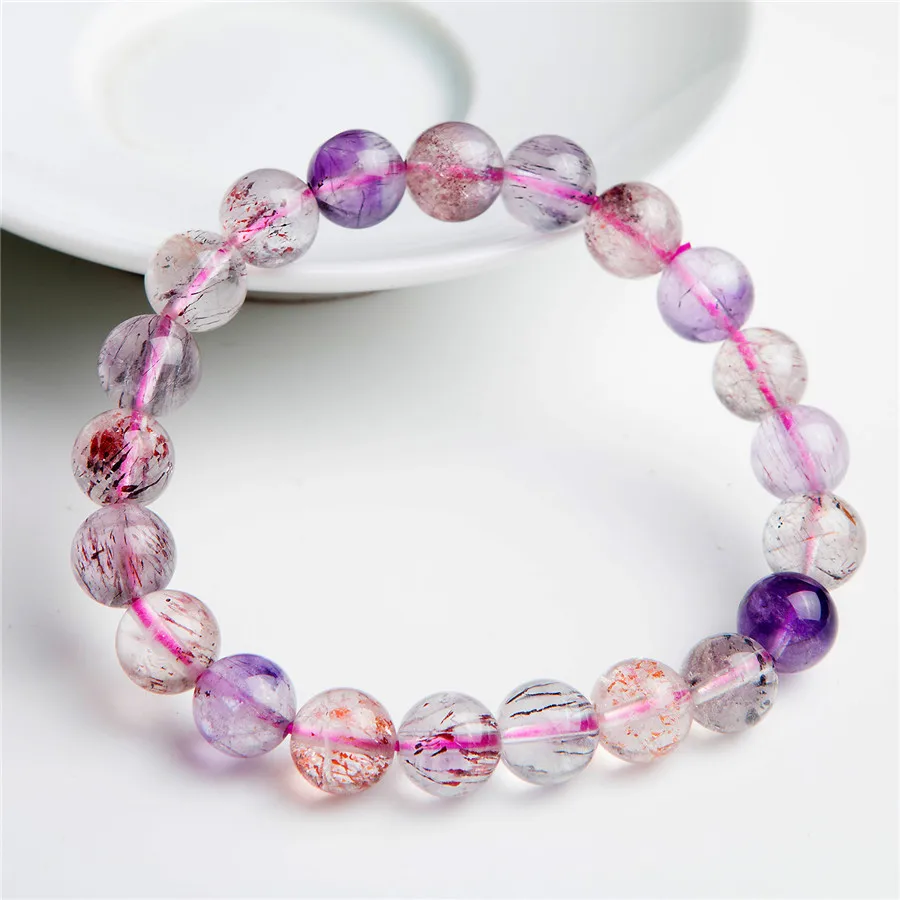 9mm Genuine Colorful Natural Super Seven Melody Stone Crystal Clear Round Bead Rutilated Quartz Bracelet | Украшения и аксессуары