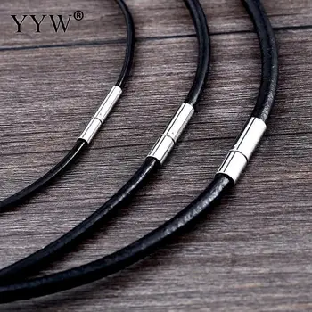 2mm 3mm 4mm Leather Cord Black Necklace Chain Stainless Steel Bayonet Clasp Connector Round Waxed Rope for Men and Women 18/24 18 10row 4mm orange round coral necklace magnet clasp
