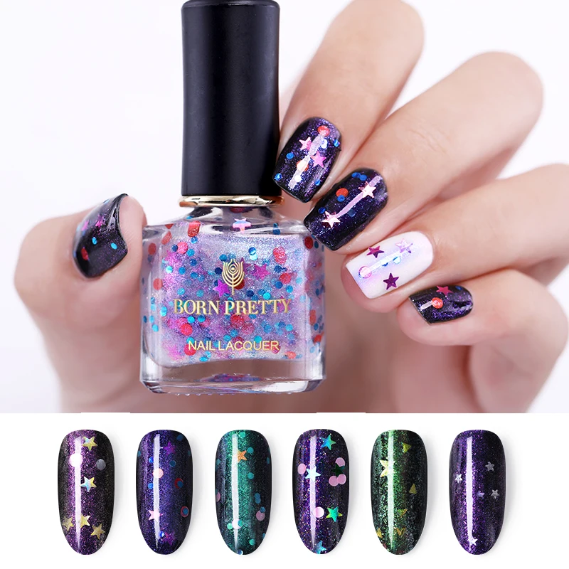 

BORN PRETTY 6ml Holographic Nail Polish Opal Star Glitter Sequins Holo Nail Art Varnish Manicure Design