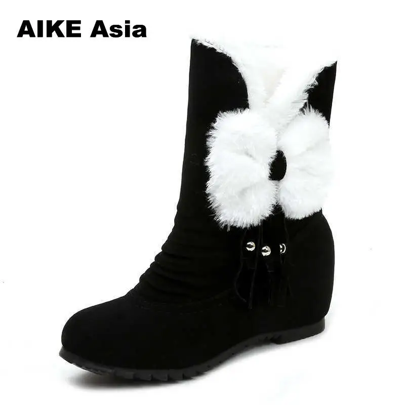 

2019 Winter Suede Ankle Boots Women Fur Bowtie Flat Cotton Boots Ladies Slip on Shoes Warm Comfort Short Snow Boot Botas Mujer