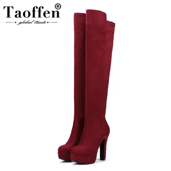 

Taoffen Size 32-45 2020 Ladies Autumn/Winter Add Fur Shoes High Heel Women Over The Knee Boots Platform Woman Motorcycle Boots