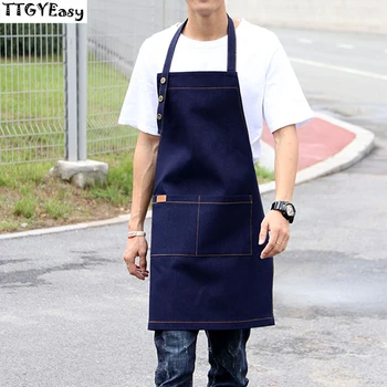 

New denim buttons adjustable Cowboy apron Uniform Unisex,BBQ Senior Apron for women men baking Kitchen cooking,custom print logo