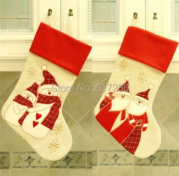 

Hot Sale 2 Pieces/lot Big Christmas Stocking Snowman and Santa Claus Stocking Christmas Decoration Gift for Children