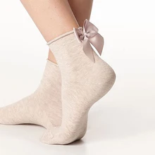 4 пары модных носков для женщин; летняя шикарная уличная одежда с большим бантом из ленты; женские хлопчатобумажные носки; короткие тапочки; повседневные носки с бантом