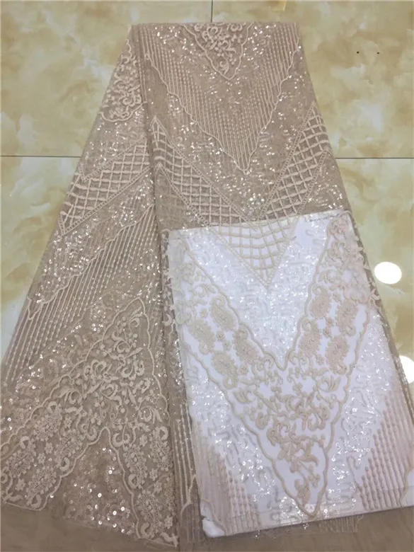 

French Net Lace Fabric 2019 Latest African Lace Fabric With Embroidery Mesh Tulle Royal Blue Sequins Lace Fabric Material yellow