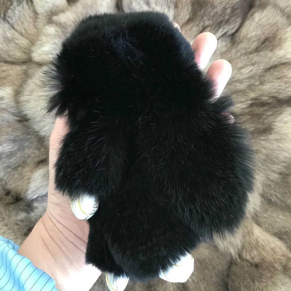 Magicfur большой кролик черный Настоящий мех кролика помпон кукла сумочка с брелоком