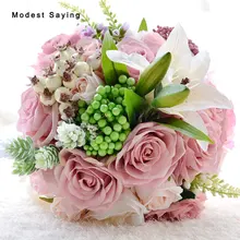 Романтический Бледно-розовый искусственный цветок Берри Букеты Свадебные с Кристалл кисточкой Бутоньерки для Man костюм свадебные букеты