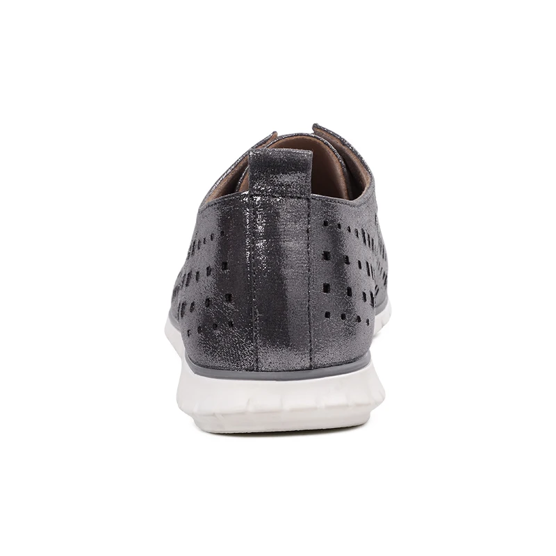 AIMEIGAO New Autumn Spring Soft Leather Women Flats Shoes Lace Up Breathable Shoes Hollow Out Casual Women Flat Soft Shoes