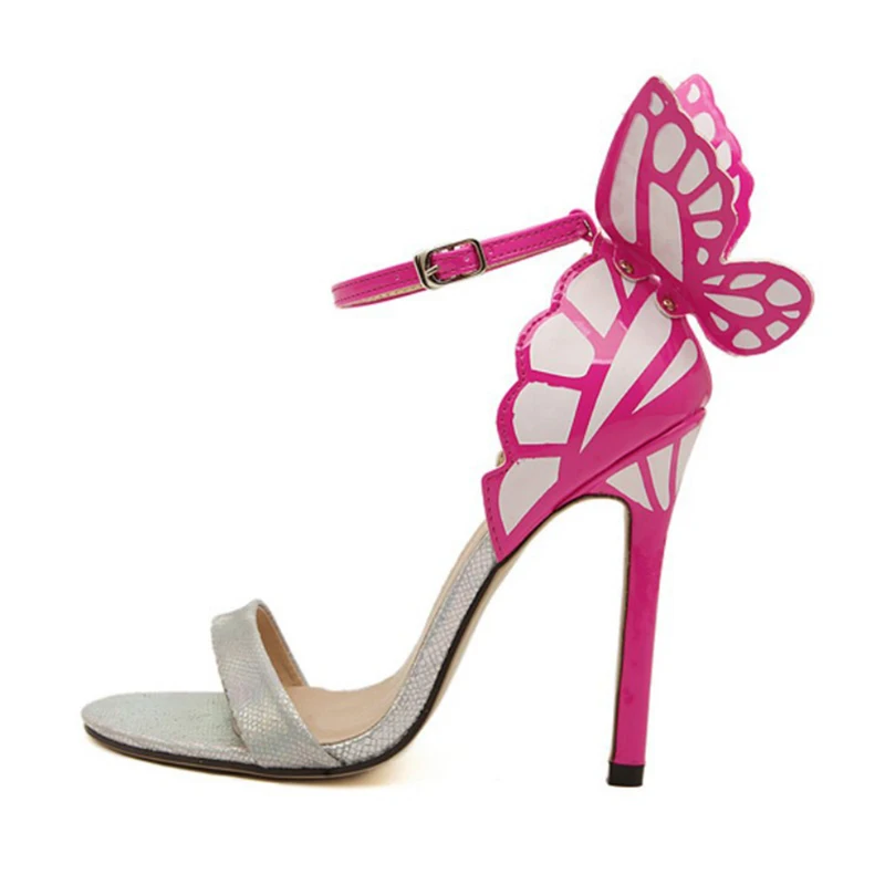 

Women personality wedding high heels woman Colorful butterfly pointed toe sandals Valentine's bow party bridal pumps shoes 35-