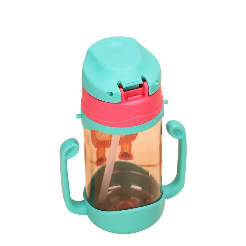 Online 400 Ml Silikon Botol Bayi Anak anak Belajar Minuman Cangkir Memantul Cangkir Tali Handle Kartun Bayi Air Minum Pegangan Botol Bayi