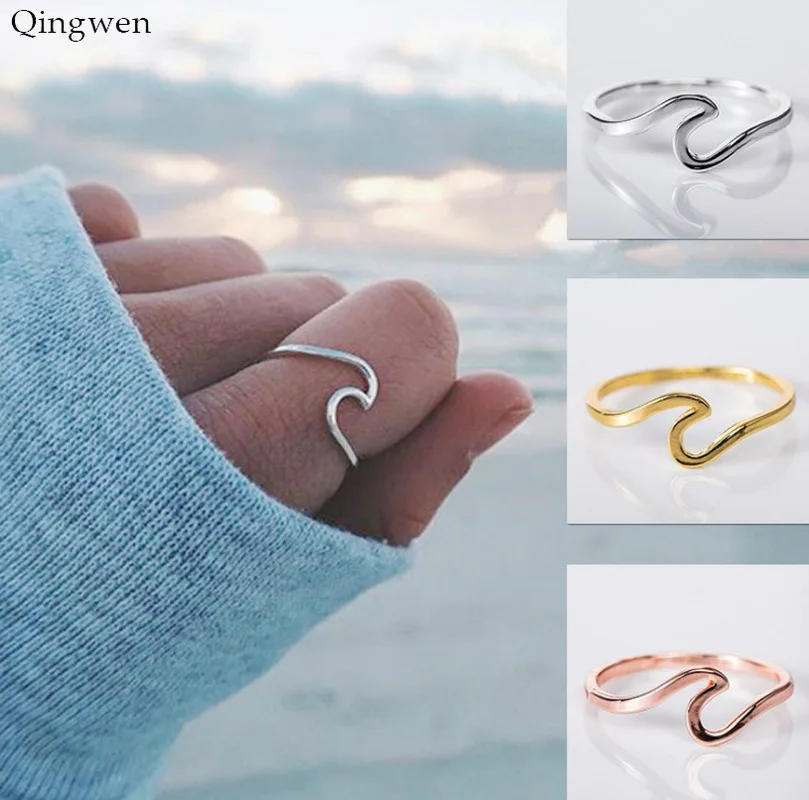 

Qingwen Antique Rose Gold Silver Wave Rings for Women Simple Metal Surfer Midi Ring Knuckle Surf Rings Ocean Wire Ring CE05111