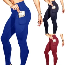 FLORATA леггинсы для фитнеса с карманами Женские однотонные штаны из полиэстера с высокой талией эластичные Леггинсы пуш-ап