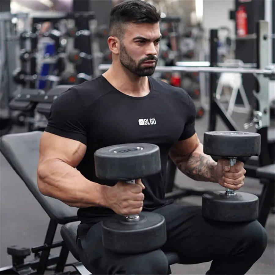 Высококачественная футболка для бега мужская спортивная тренажерного зала