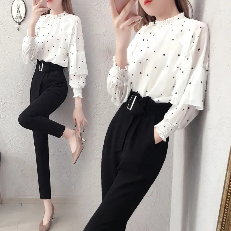 

2019 Two Piece Set Summer Clothes for Women Outfits Korean Vintage Office Lady OL Casual Two Piece Set Top and Pants 3970 ZT2557