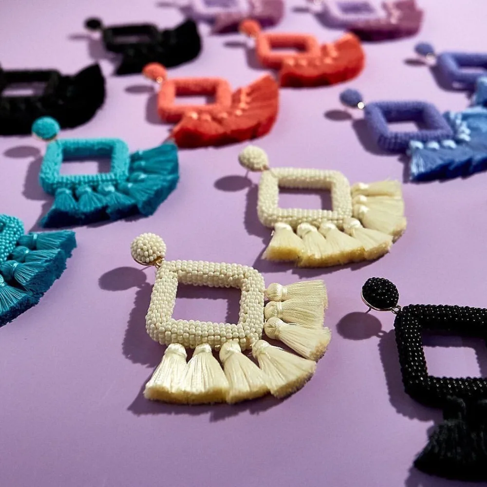 

Miwens 2019 BB Colorful Beads Tassel Square Big Drop Earrings Women Handmade Boho Ethnic Jewelry High Quality Purchasing A632