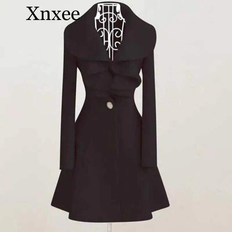 Xnxee зимнее пальто Женская шерстяная Верхняя одежда женское тонкое средней длины размера плюс однобортное шерстяное пальто с оборками и воротником