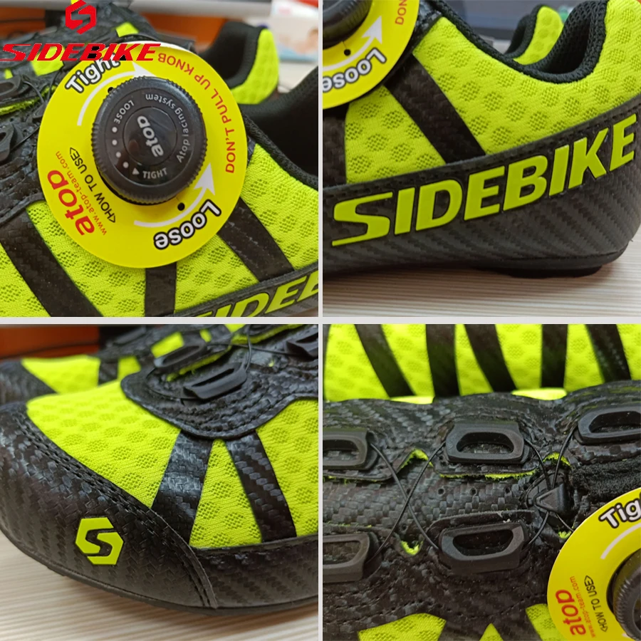 Zapatos de ciclismo de carretera de SIDEBIKE para Hombre Zapatos de bicicleta de carreras de carretera de bloqueo automático altavoces de bicicleta atléticos ultraligero profesional negro
