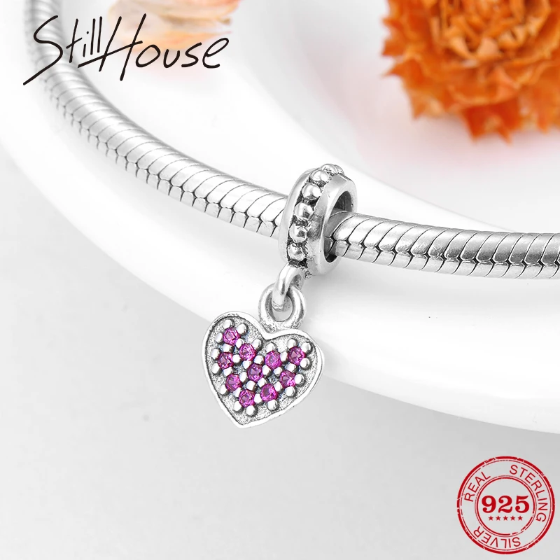 

Hot Sale 925 Sterling Silver Pink CZ Forever Love Heart Charms for Jewelry making Fit Original Pandora Charm Bracelet DIY