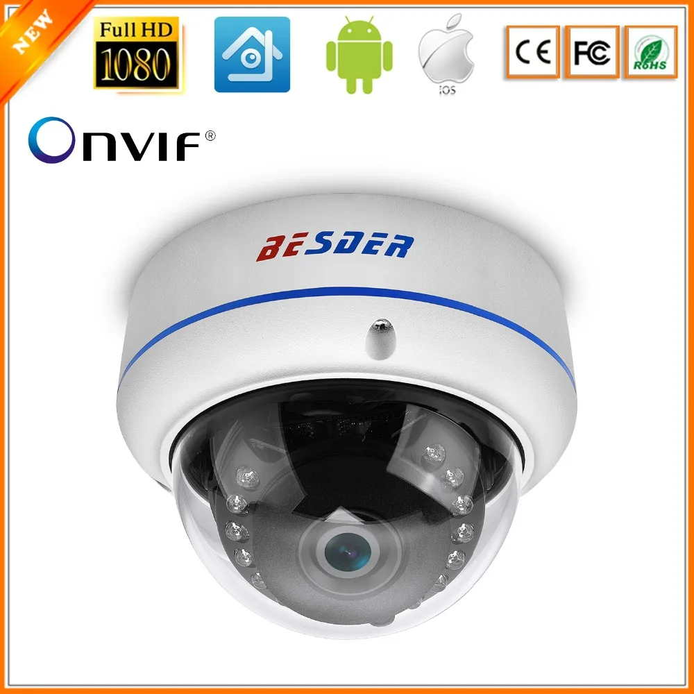 

BESDER 2MP HD 1080P IP Camera H.265 Security Home 1080P indoor Explosion-proof Metal Dome Cam CCTV Onvif P2P 48V POE RTSP XMEye