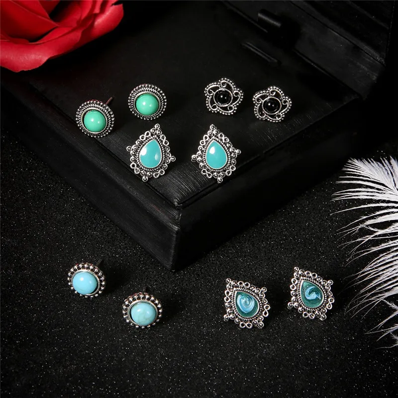Modyle 5sets/lot Hot Sale Bohemia Stud Earrings Set for Woman Crystal Fashion Flower Wedding Jewelry - Image 3