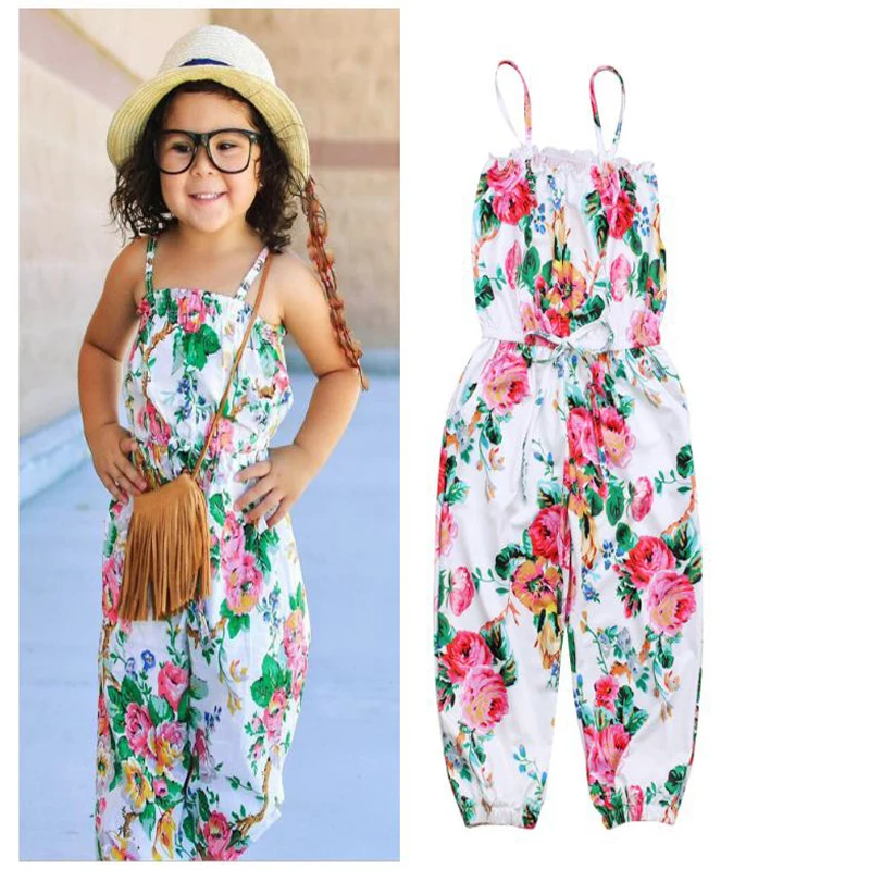 girl a-piece clothing Children Floral Strap Sleeveless Overalls kids girl Summer Fashion Outfit Clothes one piece Jumpsuit