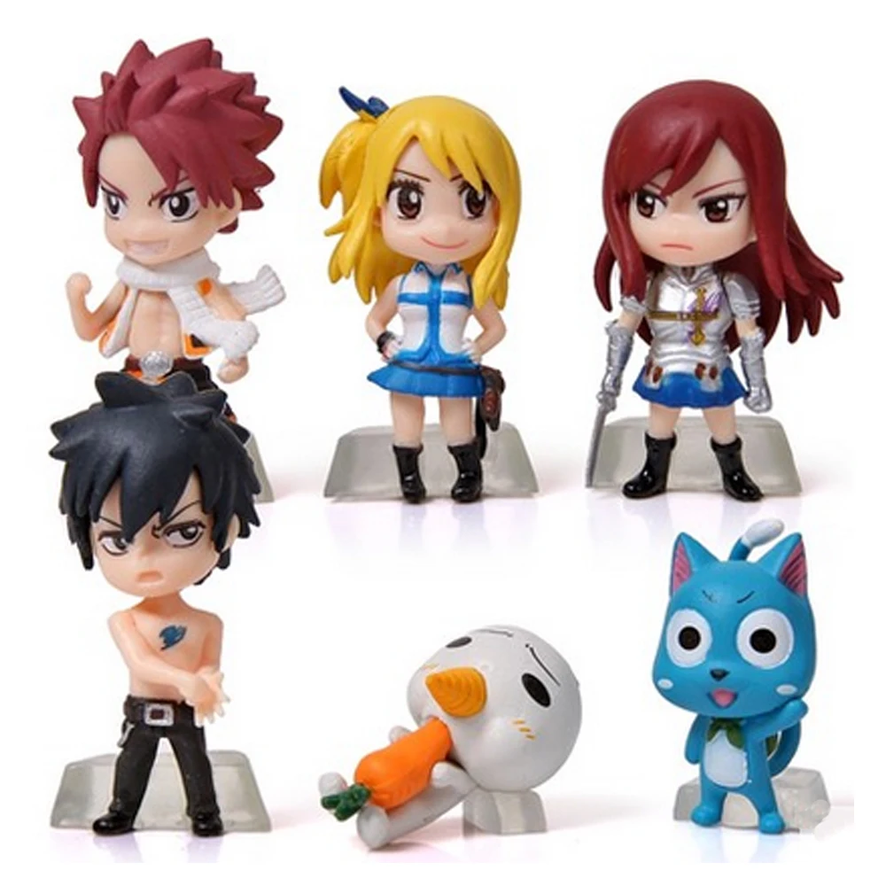 Аниме Fairy Tail ПВХ игрушка 6 шт 2 ''фигурка куклы с Natsu/серый/Lucy/Erza & Pue (A. K. A. Нокора)