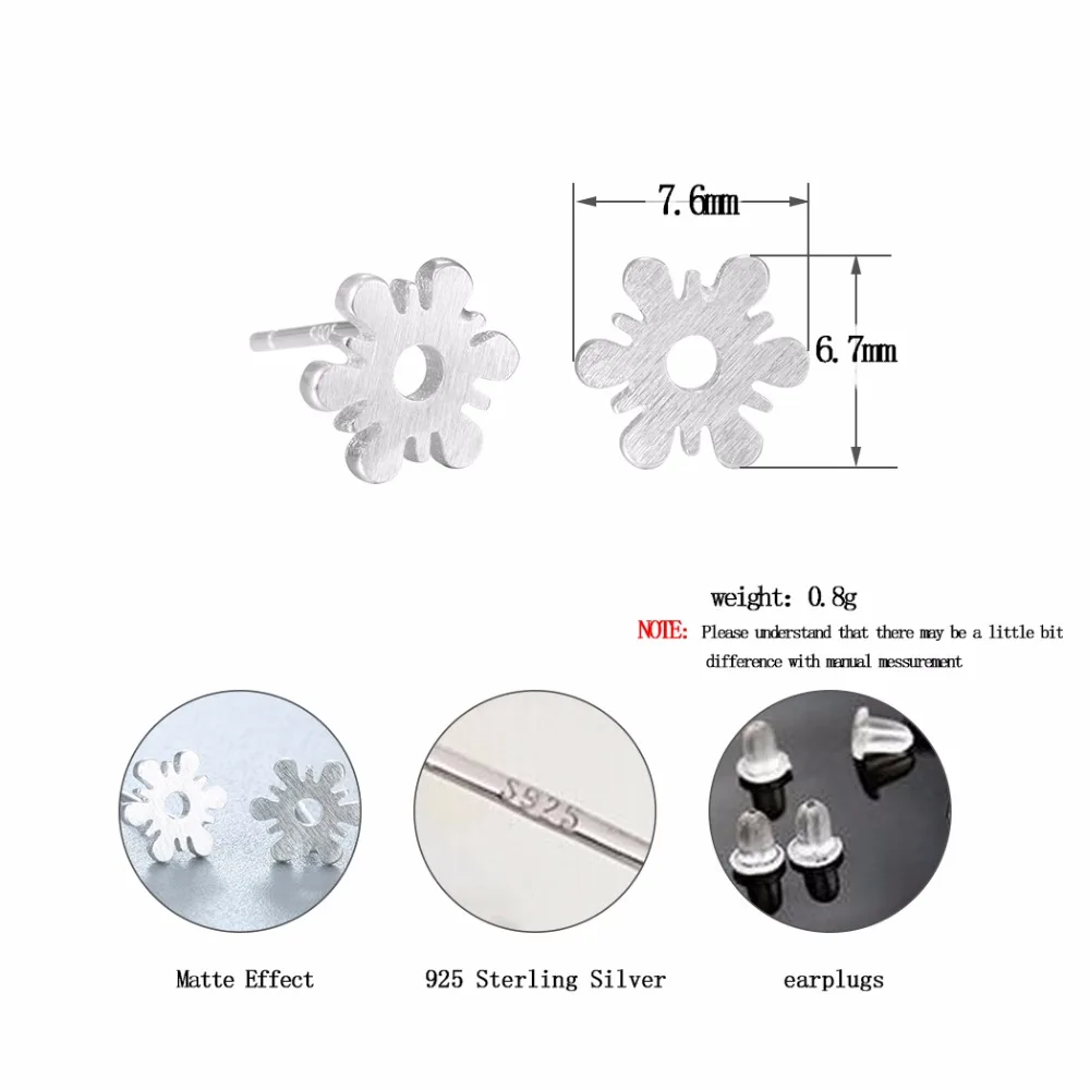 Kinitial новые цветы Серьги гвоздики стерлингового серебра 925 Snow Flake Стад для Для