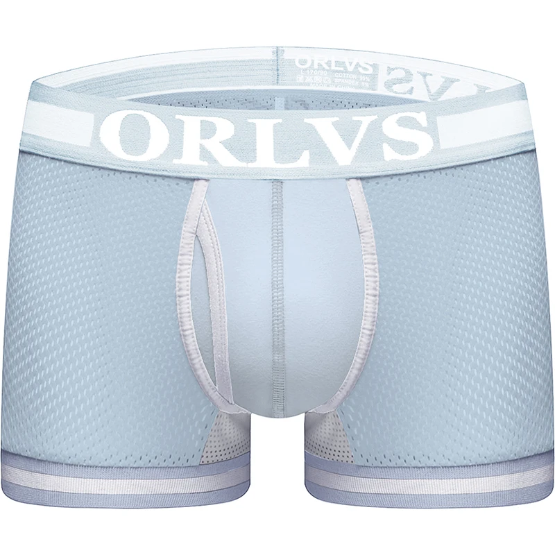 ORLVS брендовые сетчатые сексуальные боксеры для мужчин, мужское нижнее белье, одноцветные шорты, нейлон, быстросохнущие Cueca Tanga, Мужское ночное нижнее белье, дышащее - Цвет: White