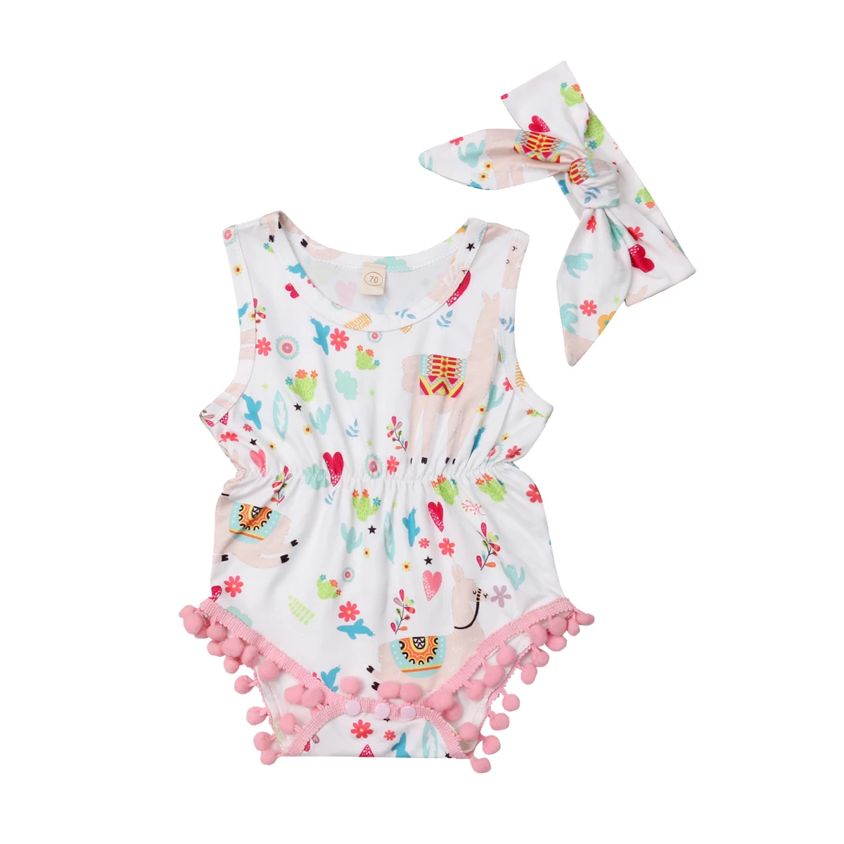 

Cotton Newborn Infant Baby Girl Rompers Cute Alpaca Pom Pom Sleeveless Jumpsuit Playsuit Summer Baby Girl Clothes