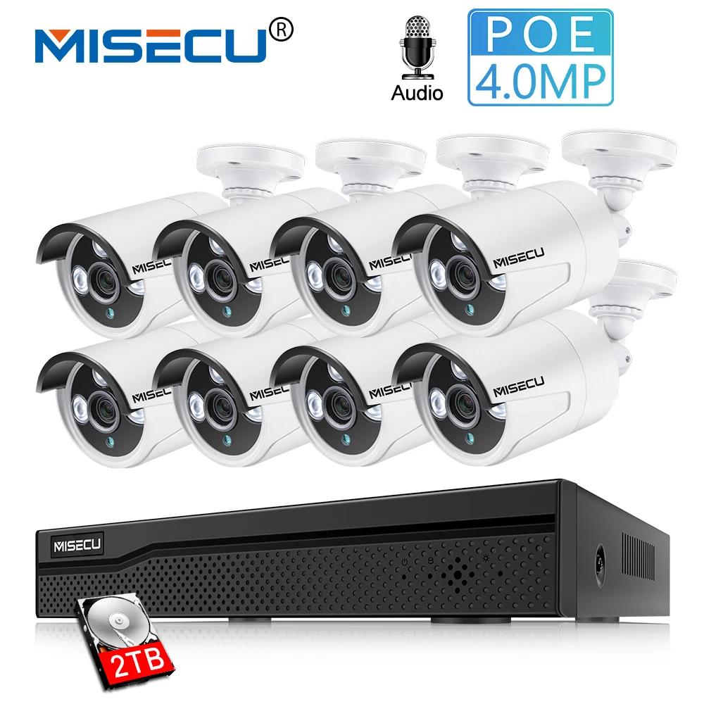 

MISECU H.265 4.0MP POE Security Camera CCTV System 8CH NVR IP Camera Waterproof Outdoor Day/Night P2P Video Surveillance Kit