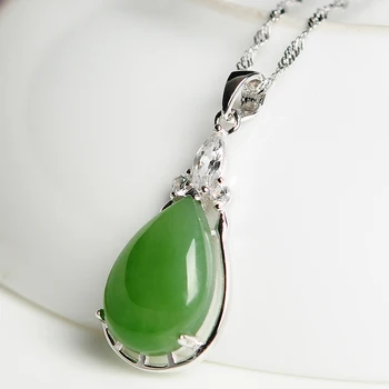 

Hetian Jade droplet necklace pendant fashion 925 silver inlaid natural spinach green jasper pendant Children's money