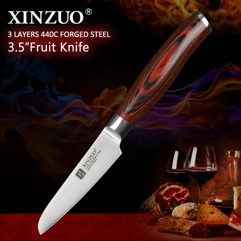 XINZUO 3,5 ''нож для очистки овощей 3 слоя 440C из нержавеющей стали кухонные ножи с деревянной ручкой кухонные принадлежности