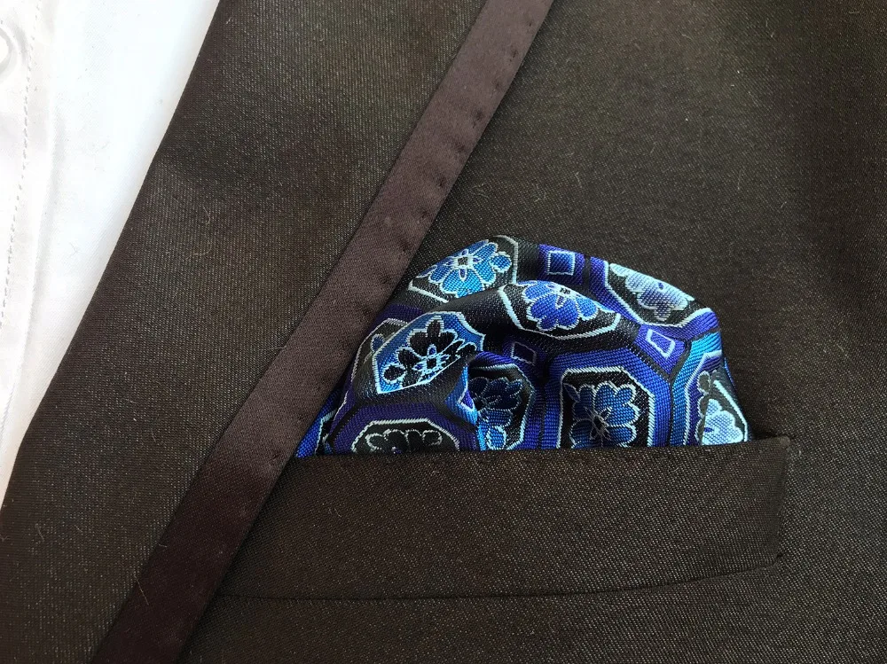 25x25 мода Для мужчин платок Королевский синий с классический цветочный Pattern Pocket Square