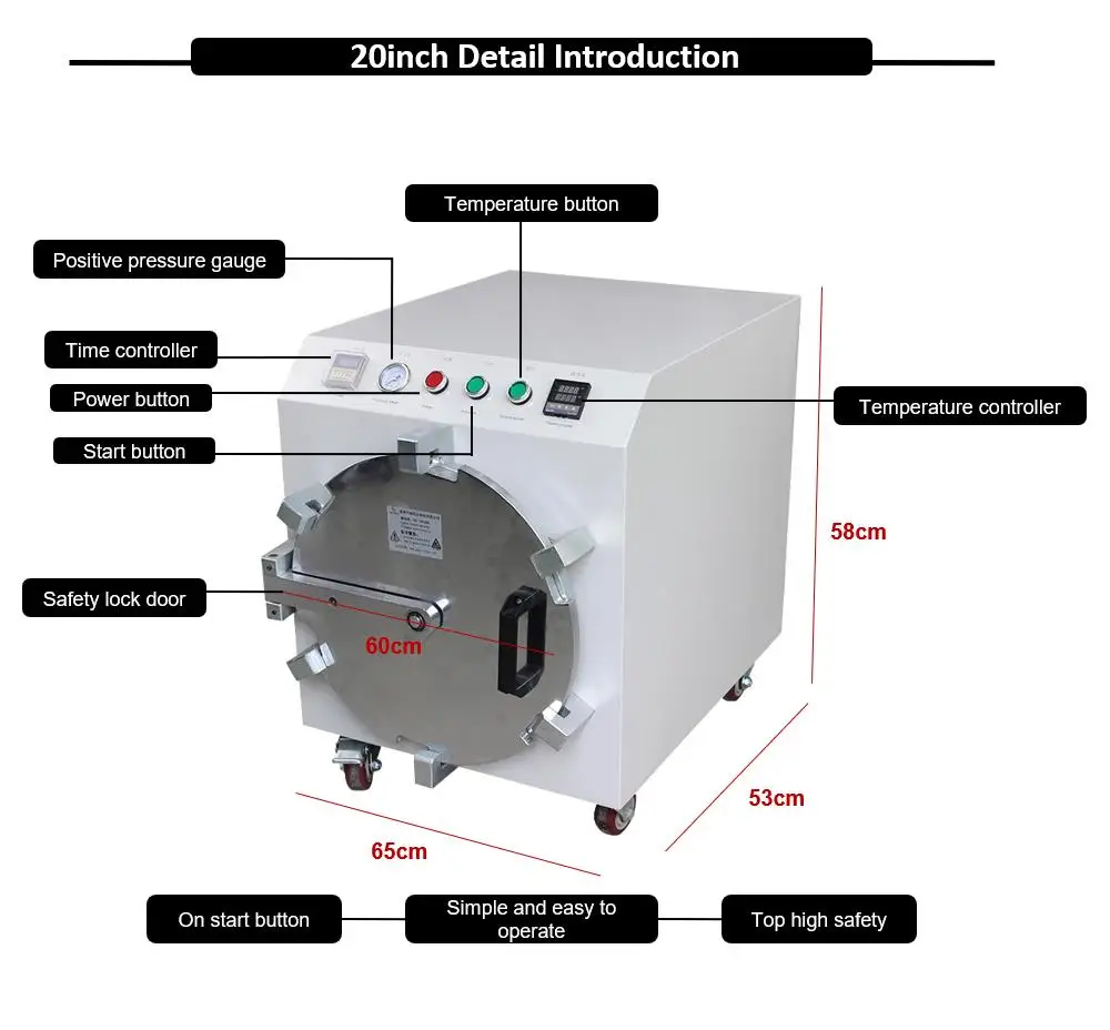  20 inch Large Update OCA Bubble Remove Autoclave Machine for iPhone for Samsung for iPad Tablets TV