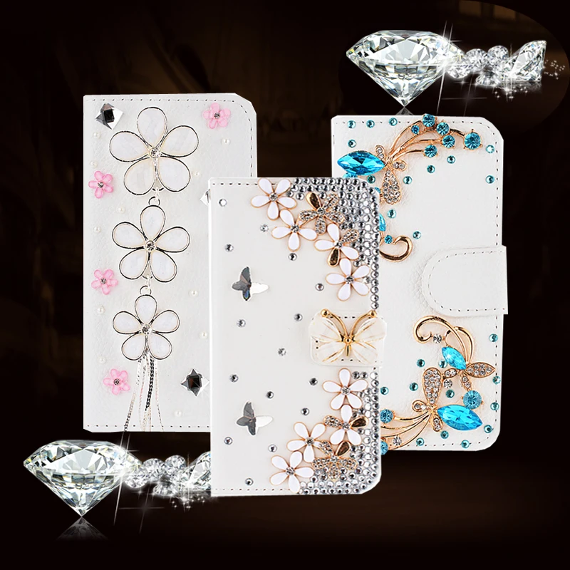

Shiny Rhinestone Flip Cover Leather Case for iPhone 4 4S 5S 5 6S 6 / Plus Book Wallet Bag Lovely Protective Phone Shell White