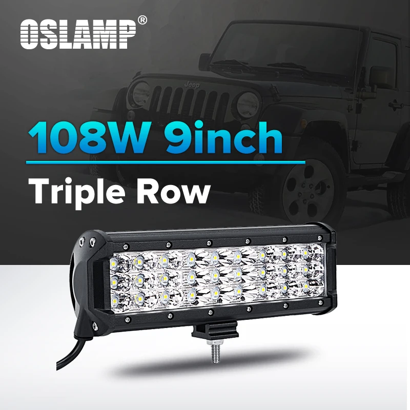 

Oslamp 1pc 9" 108W 3-Row LED Offroad Light Bar Driving Lamp Combo Beam Led Work Lights 12v 24v Truck SUV ATV 4WD 4x4 Led Bar