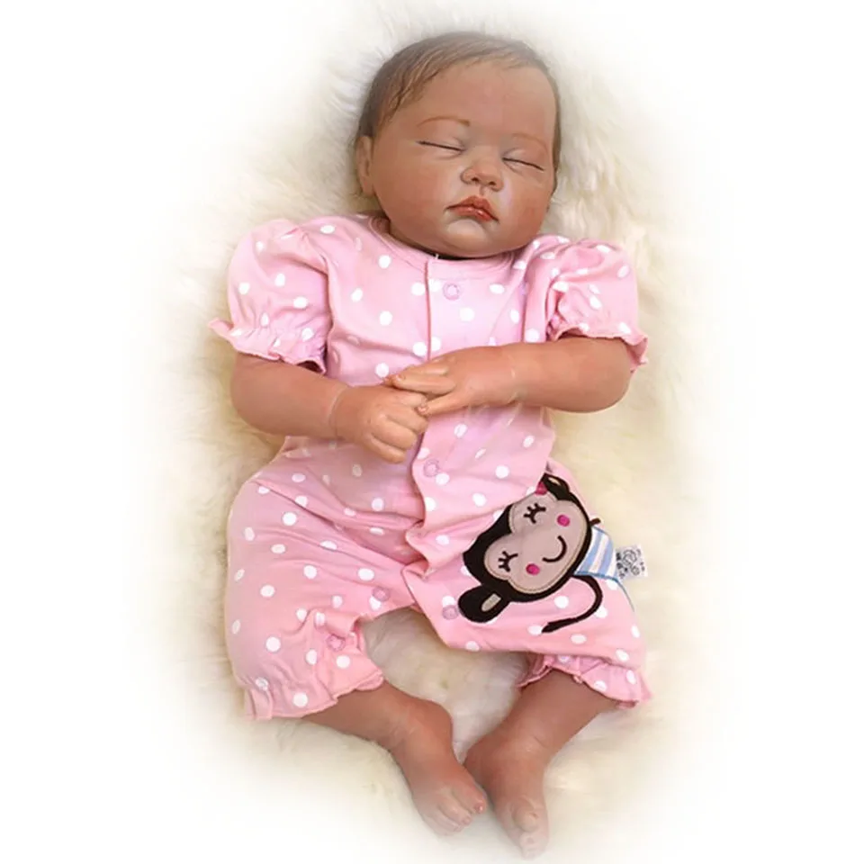 Реалистичные закрытые глаза Reborn Baby Dolls 20 дюймов реалистичные мягкие силиконовые куклы для младенцев с волосами Bonecas для девочек Подарки на день рождения и Рождество