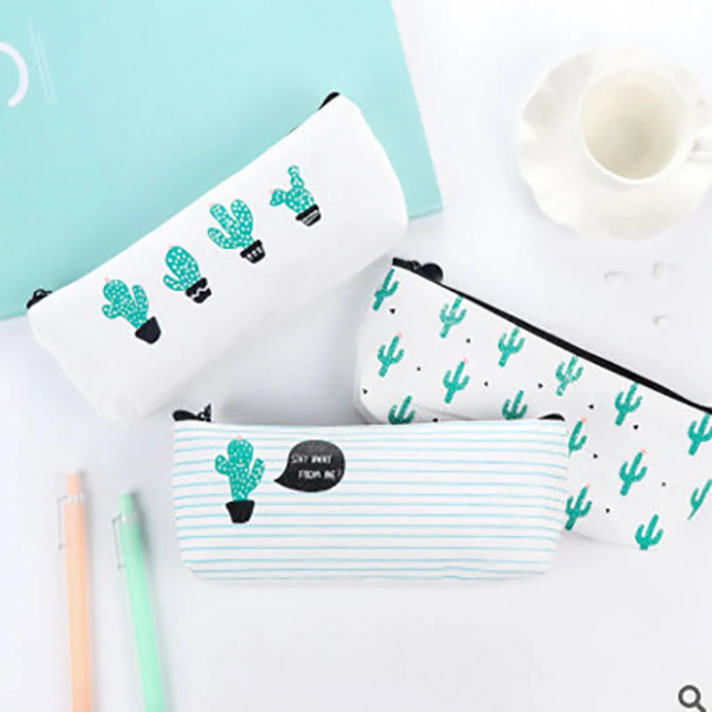 

2019 Kawaii Cactus Pencil Case Canvas School Supplies Kawaii Stationery School Cute Pencil Box Pen Bags pencil case