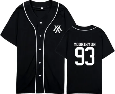 YOOKIHYUN2 Модные женские футболки Kpop MONSTA X WONHO IM та же унисекс бейсбольная пуговица кардиган с коротким рукавом Футболка Прямая - Цвет: YOOKIHYUN2