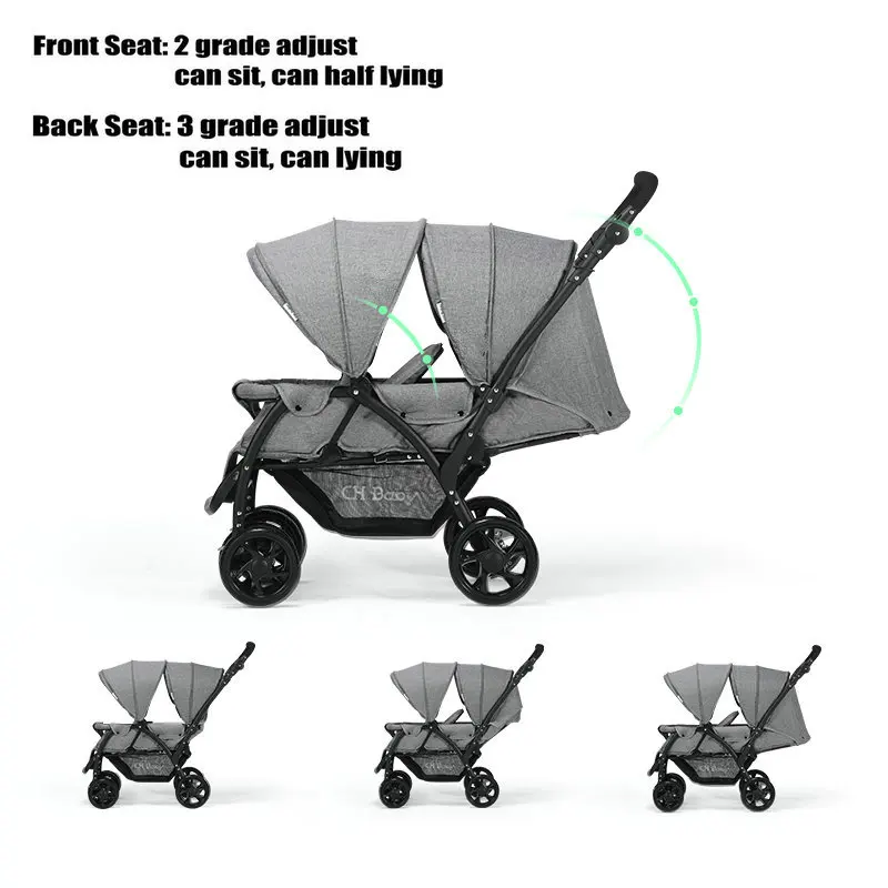  Foldable Twins Stroller With Adjustable Handrail Can Sit Can Lie 2 Kids Pushchair Portable Carriage