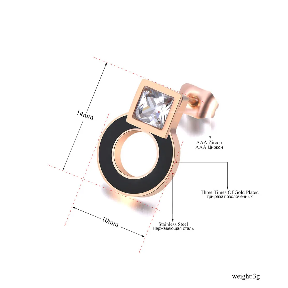 Lokaer из нержавеющей стали черный акриловый круглый& квадратный CZ кристалл серьги для женщин розовое золото обручальные серьги ювелирные изделия E19048
