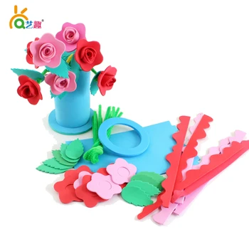 

children DIY Eva sticker flower toys/ Kids Child kindergarten handmade art craft gifts include 18 PCs EVA flowers and 3 pots