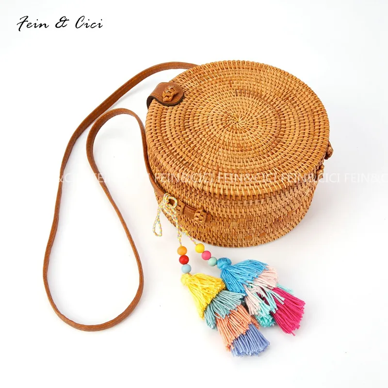Straw Bags Circle Rattan bag tassel messenger Beach Bag bali Women Small Boho Handbags Summer 2017 Handmade leather shoulder Straw Bags Circle Rattan bag tassel messenger Beach Bag bali Women Small Boho Handbags Summer 2017 Handmade leather shoulder