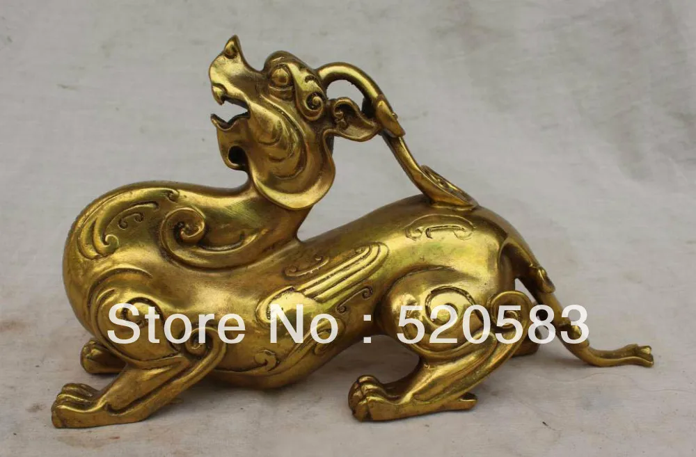 

9" Chinese Bronze Phylactery Guardian Dragon Beast Pixiu unicorn Kylin Statue