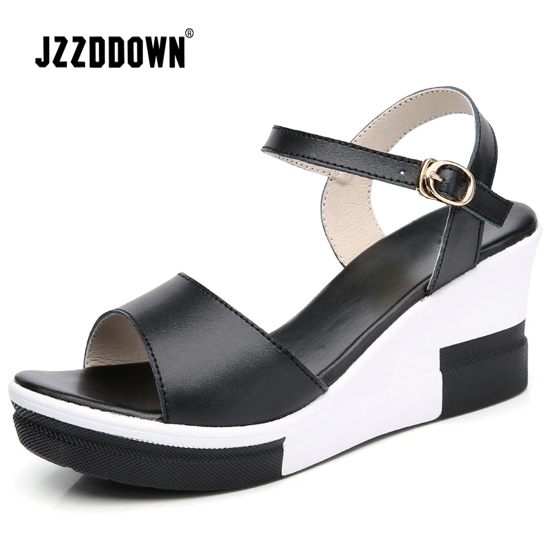 Women Platform sandals shoes Genuine Leather ladies white flat Sneakers shoe summer Fashion platform High Heel footwear