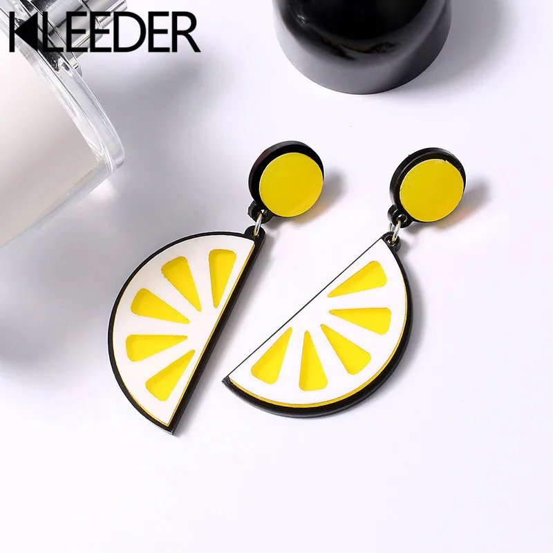 

KLEEDER Fashion New Fruit Jewelry Punk Kawaii Lemon Drop Earrings Hip Hop Acrylic Semicircle Orange Big Earring For Women Gift