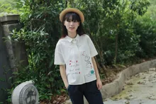 2016 Spring Summer Cotton Women Blouses Cartoon Animal Printing Turn Down Collar Short Sleeve BasicWear Casual Women Shirts Tops