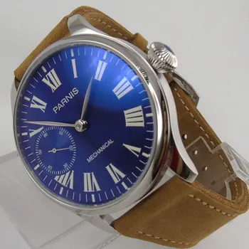 

44mm Parnis Blue Dial Hands SS Case 17 Jewels 6497 Hands Winding Men's Watch
